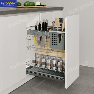 Giá dao thớt nan dẹt inox mờ cao cấp ray giảm chấn Giá dao thớt nan dẹt inox mờ cao cấp ray giảm chấn