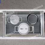 Giá xoong nồi inox mờ nan dẹt gắn cánh âm tủ