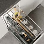 Giá dao thớt nan dẹt inox mờ cao cấp ray giảm chấn