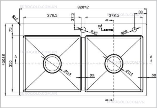 kích thước chậu rửa bát EUS18245