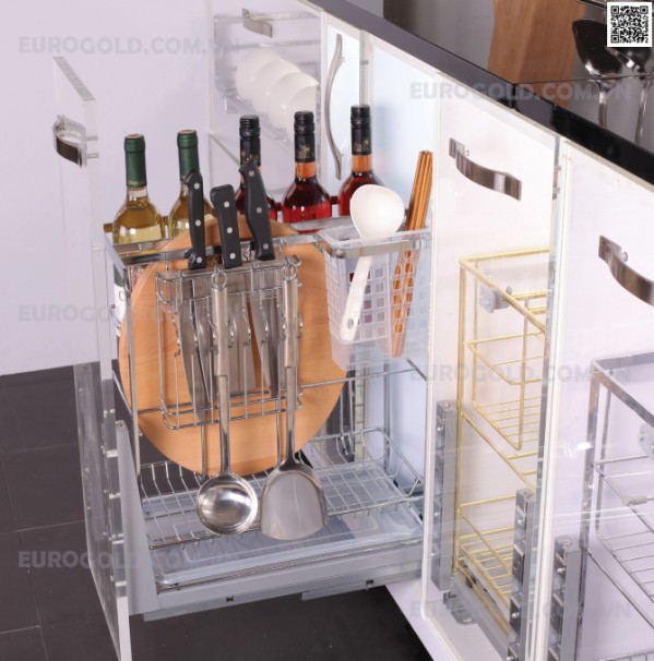 giá dao thớt nan dẹt inox bóng cao cấp ray giảm chấn Eurogold