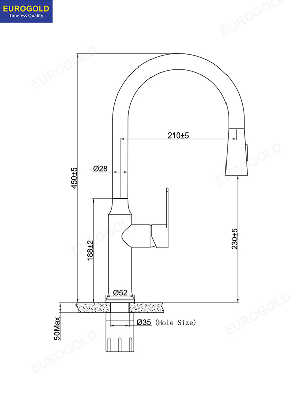 Thông số kỹ thuật vòi rửa bát  EUF117BR (EVF117BR) Eurogold