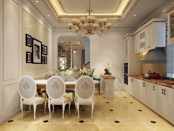 Phòng bếp được thiết kế theo phong cách tân cổ điển cho nhà biệt thự sang trọng