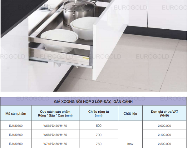 Báo giá trọn bộ phụ kiện tủ bếp inox Eurogold mới nhất 2021