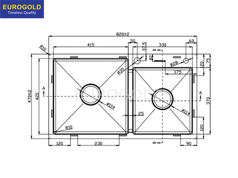 Thông số kỹ thuật: Chậu rửa bát EUS37247 Eurogold