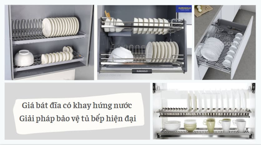 Giá để bát đĩa có khay hứng nước – Giải pháp bảo vệ tủ bếp hiện đại