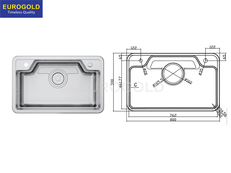 Thông số kỹ thuật chậu rửa bát EUD88050 Eurogold