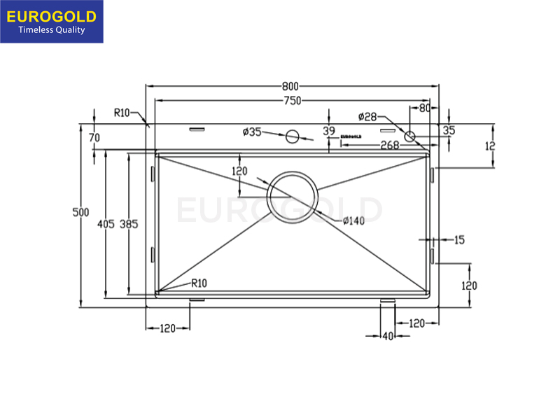 Thông số kỹ thuật: Chậu rửa bát chống xước EUC18050EA Eurogold