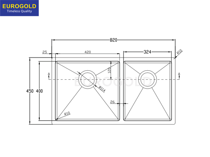 Thông số kỹ thuật chậu rửa bát chống xước EUC28245EB Eurogold