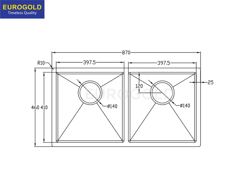 Thông số kỹ thuật chậu rửa bát chống xước EUC28746EB Eurogold