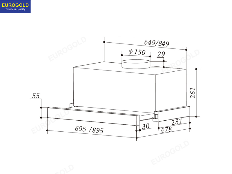 Thông số kỹ thuật: Máy hút mùi EUH01270PRO Eurogold