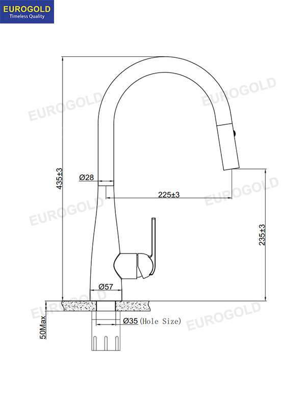 Thông số kĩ thuật vòi rửa bát EUF219DR Eurogold
